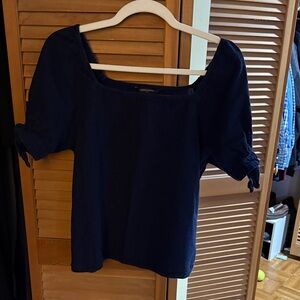 Banana Republic Navy Square-Neck Puff Sleeve Blouse